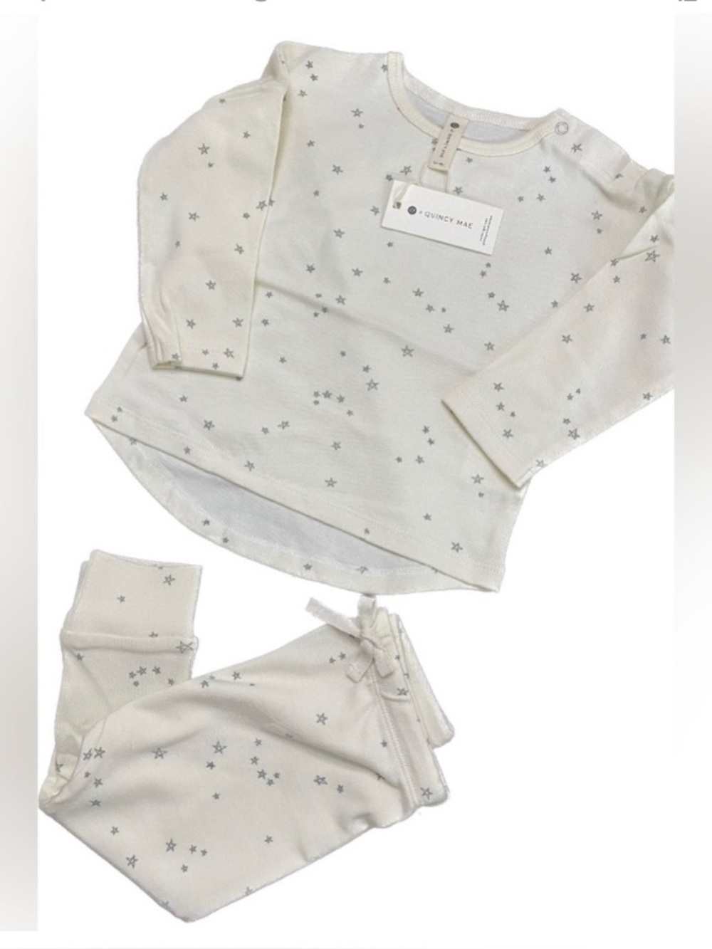 2 Left! Quincy Mae 2pc Organic Cotton Set, Hi-Low Top & Drawstring Pants